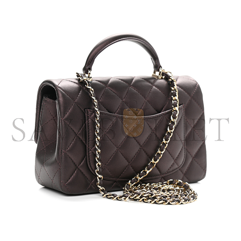 CHANEL LAMBSKIN QUILTED MINI TOP HANDLE RECTANGULAR FLAP LIGHT GOLD DARK BROWN 1106160 (20*13*6cm)